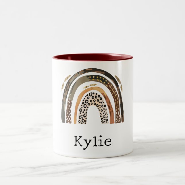 Caneca De Café Em Dois Tons Chic Dourado Leopardo Imprime o Nome Arco-Íris (Centro)