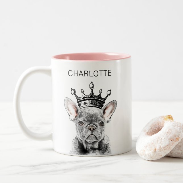 Caneca De Café Em Dois Tons Chic French Bulldog Frenchie Crown (Com Donut)