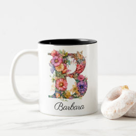 Caneca De Café Em Dois Tons Chic - Letra B | Whimsical Floral Monograma