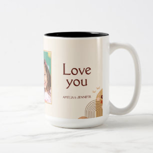 Caneca De Café Em Dois Tons Chic Minimalista Boho Arco-Íris Foto Melhor Mãe de