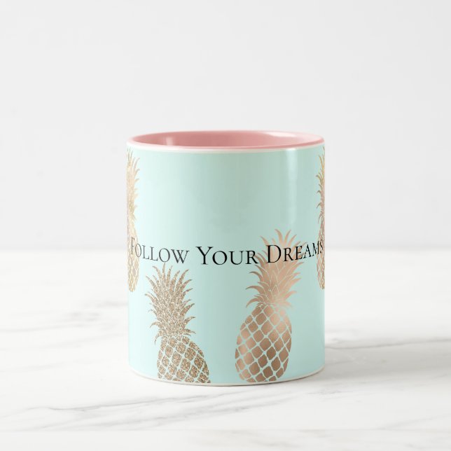 Caneca De Café Em Dois Tons Chic Mint Glam Dourado Pineanases (Centro)
