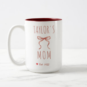 Caneca De Café Em Dois Tons Chic Nome Personalizado Mamãe Est Ano Laço Rosa