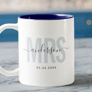 Caneca De Café Em Dois Tons Chic Nova Sra. Nome Personalizado Data do Casament