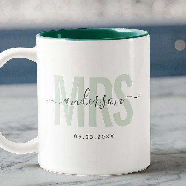 Caneca De Café Em Dois Tons Chic Novo Nome Personalizado MRS Data do Casamento (Criador carregado)