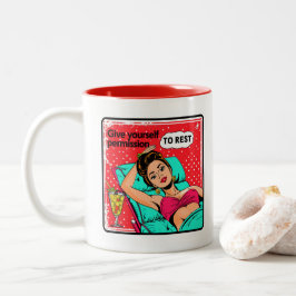 Caneca De Café Em Dois Tons Chic Retroativa: Citação Inspiracional Vintage Pop