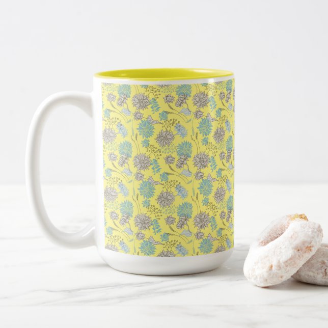 Caneca De Café Em Dois Tons Chic Wildflower Yellow (Com Donut)