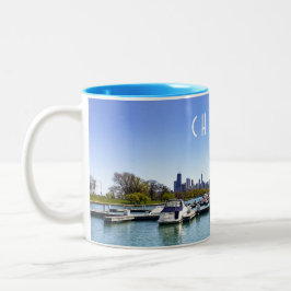 Caneca De Café Em Dois Tons Chicago Skyline Diversey Harbror
