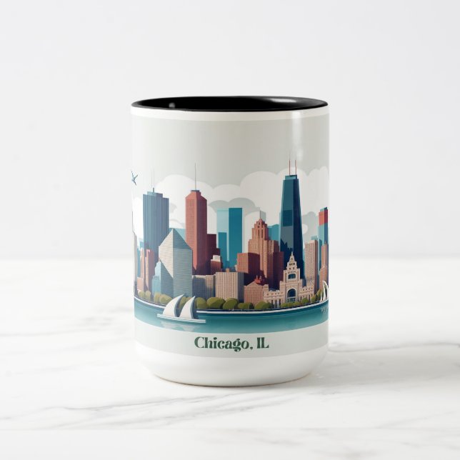 Caneca De Café Em Dois Tons Chicago Skyline Mug, 15oz (Centro)