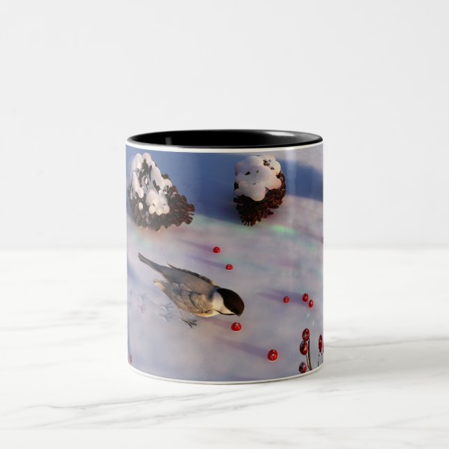 Caneca De Café Em Dois Tons Chickadee Winter Mug (Centro)