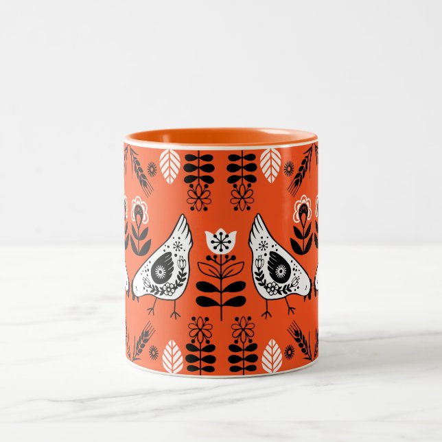 Caneca De Café Em Dois Tons Chicken Hen Folk Art (Centro)