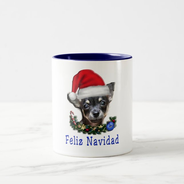 Caneca De Café Em Dois Tons Chihuahua Christmas (Centro)