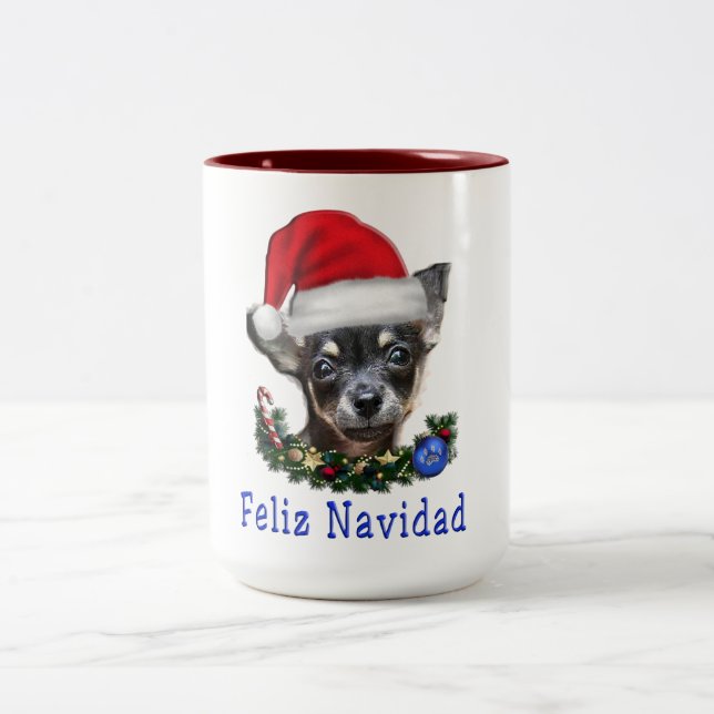 Caneca De Café Em Dois Tons Chihuahua Christmas (Centro)