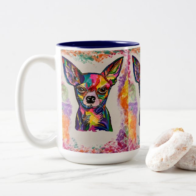 Caneca De Café Em Dois Tons Chihuahua Love Mug (Com Donut)