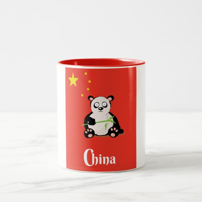 Caneca De Café Em Dois Tons China Panda poster de viagens. (Centro)