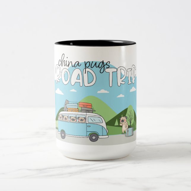 Caneca De Café Em Dois Tons China Pugs Road Trip Coffee Mug (Centro)