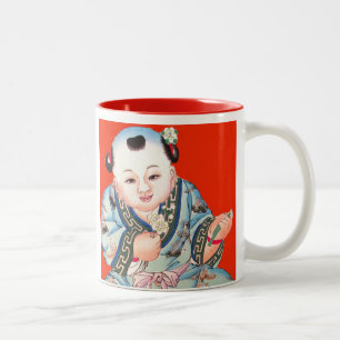 Caneca De Café Em Dois Tons Chinês giro sorrindo boa sorte Buda em vermelho