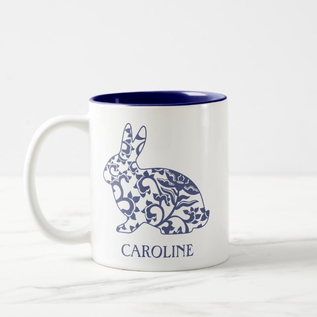Caneca De Café Em Dois Tons Chinoiserie Bunny Rabbit Personalizado Mug (Esquerda)