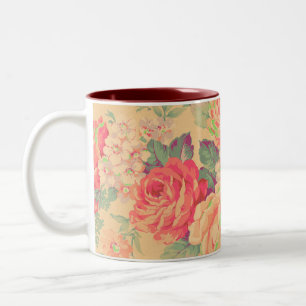 Caneca De Café Em Dois Tons Chique Vintage Rosa Floral