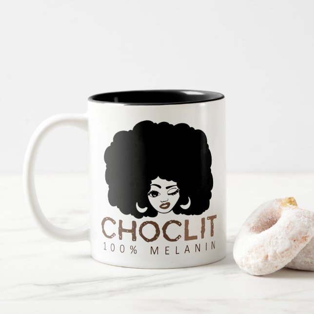 Caneca De Café Em Dois Tons Choclit Black Woman Afro (Com Donut)