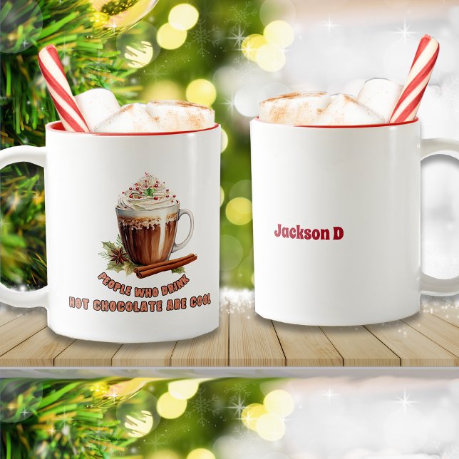 Caneca De Café Em Dois Tons Chocolate Quente de Natal é Legal (Criador carregado)