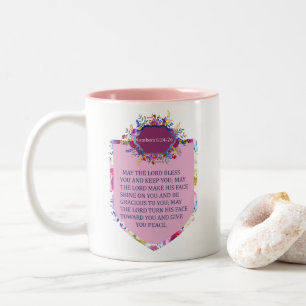 Caneca De Café Em Dois Tons Christian, A Bênção Da Bíblia Floral Rosa Vers
