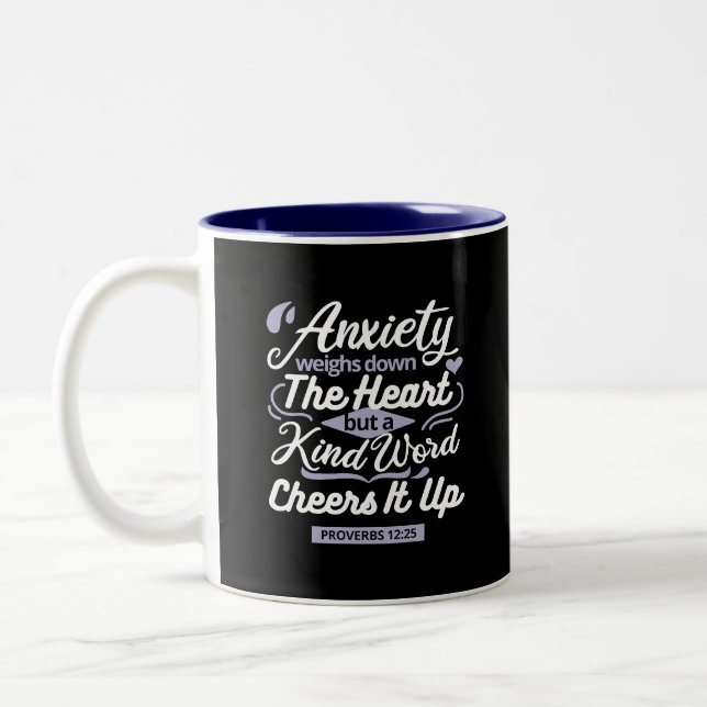 Caneca De Café Em Dois Tons Christian Encouragement Quote – Anxiety & Kindness (Esquerda)