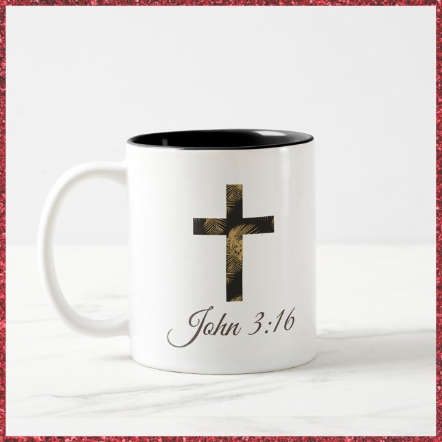 Caneca De Café Em Dois Tons Christian Gospel Cross (Criador carregado)
