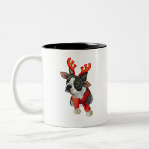 Caneca De Café Em Dois Tons Christmas Boston terrier dog