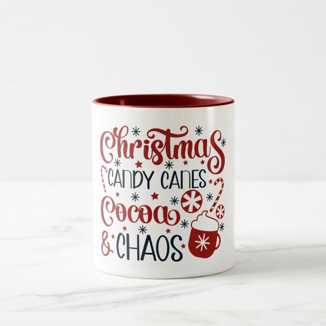 Caneca De Café Em Dois Tons Christmas, Candy Canes, Cocoa & Chaos (Centro)