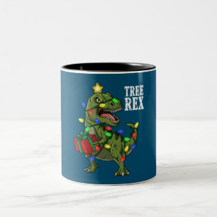Caneca De Café Em Dois Tons Christmas Dinosaur Tree Rex Boys Girls Kids Xmas