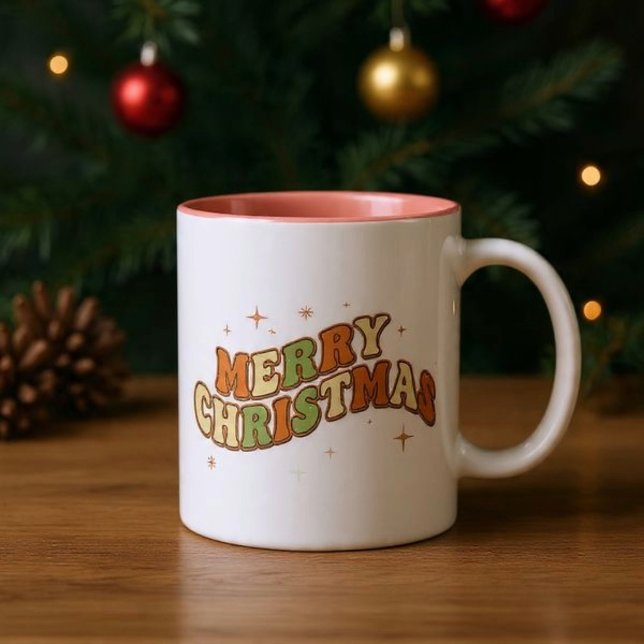 Caneca De Café Em Dois Tons Christmas Retro Groovy Message (Criador carregado)