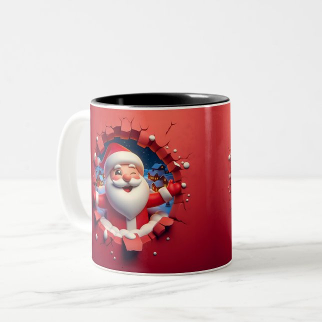 Caneca De Café Em Dois Tons Christmas Santa Claus 3D Mugs| Merry Christmas Mug (Frente Esquerda)