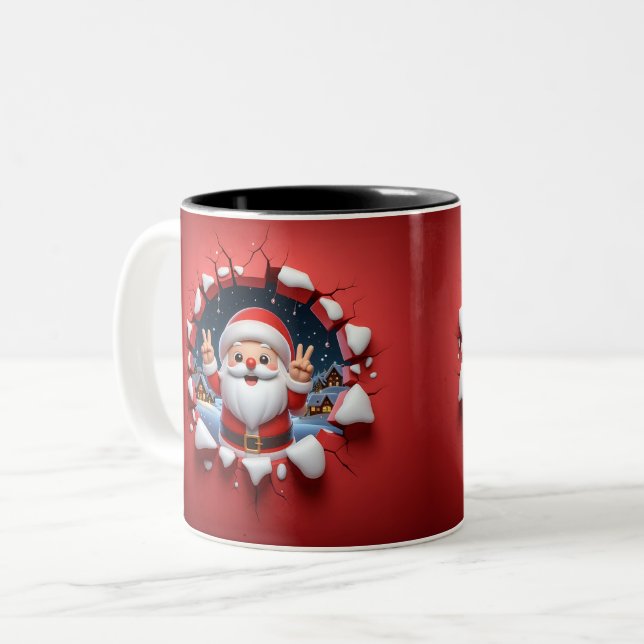 Caneca De Café Em Dois Tons Christmas Santa Claus 3D Mugs| Merry Christmas Mug (Frente Esquerda)