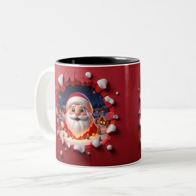 Caneca De Café Em Dois Tons Christmas Santa Claus 3D Mugs| Merry Christmas Mug (Frente Esquerda)