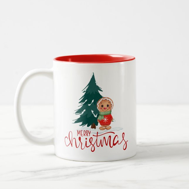 Caneca De Café Em Dois Tons Christmas Tree Gingerbread Holiday Mug  (Esquerda)