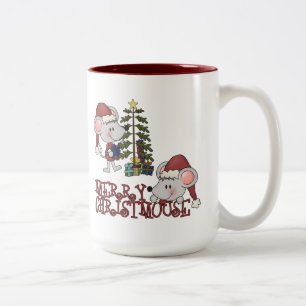 Caneca De Café Em Dois Tons Christmouse alegre com árvore