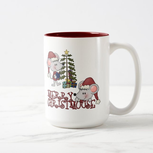 Caneca De Café Em Dois Tons Christmouse alegre com árvore (Direita)