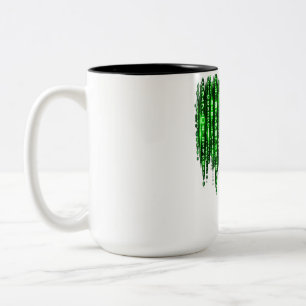 Caneca De Café Em Dois Tons Chuva de Código Digital Verde – Estilo Matrix Cybe