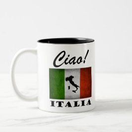 Caneca De Café Em Dois Tons Ciao! Mapa italiano da bandeira de Italia