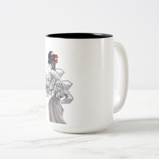 Caneca De Café Em Dois Tons Ciborgue Elegante em Moda Futurista Branca