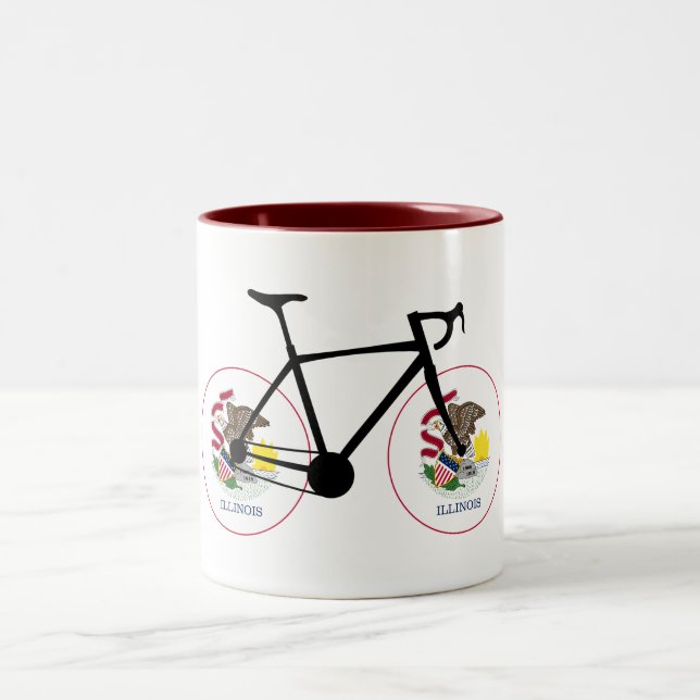 Caneca De Café Em Dois Tons Ciclismo com a Bandeira de Illinois (Centro)