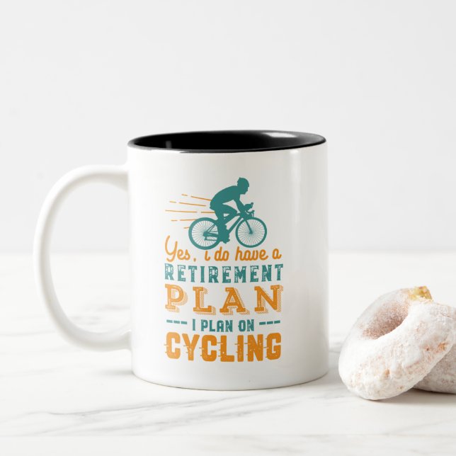 Caneca De Café Em Dois Tons Ciclismo Engraçado, Aposentado, Plano de Reforma C (Com Donut)