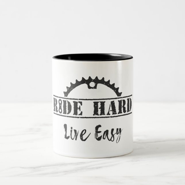 Caneca De Café Em Dois Tons Ciclismo Ride Hard Live Easy (Centro)