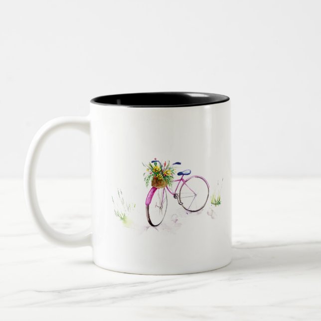 Caneca De Café Em Dois Tons Ciclo com flores. (Esquerda)