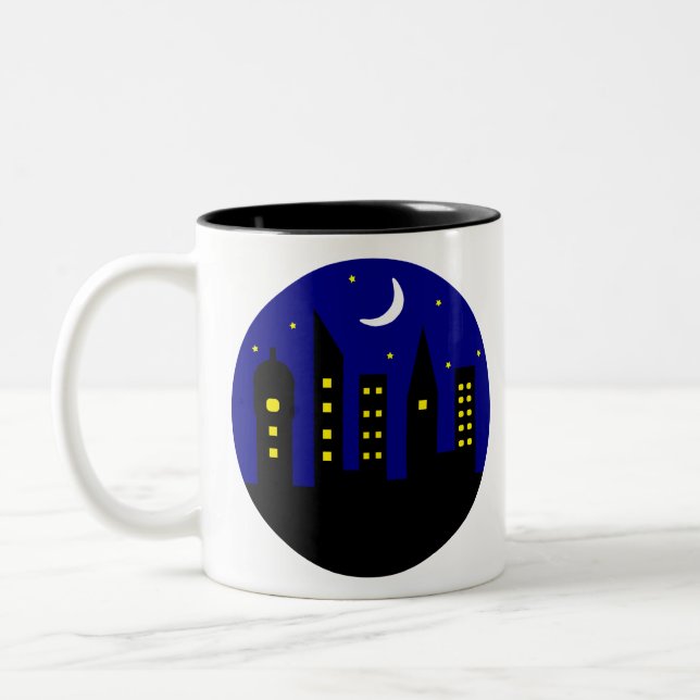 Caneca De Café Em Dois Tons cidade à noite (Esquerda)