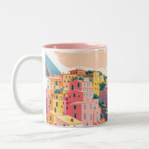 Caneca De Café Em Dois Tons Cidade da costa italiana