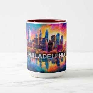 Caneca De Café Em Dois Tons Cidade Filadélfia do Amor Irmão