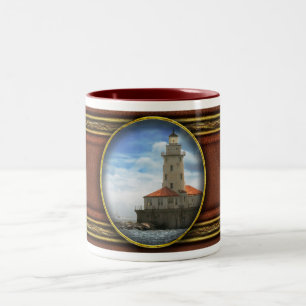 Caneca De Café Em Dois Tons Cidade - IL de Chicago - farol do porto de Chicago