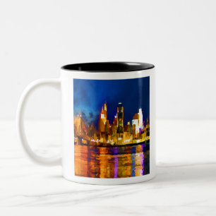 Caneca De Café Em Dois Tons Cincinnati Ohio Skyline à Noite