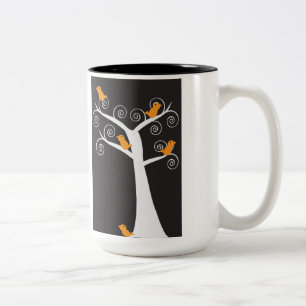 Caneca De Café Em Dois Tons Cinco pássaros laranja em uma caneca
